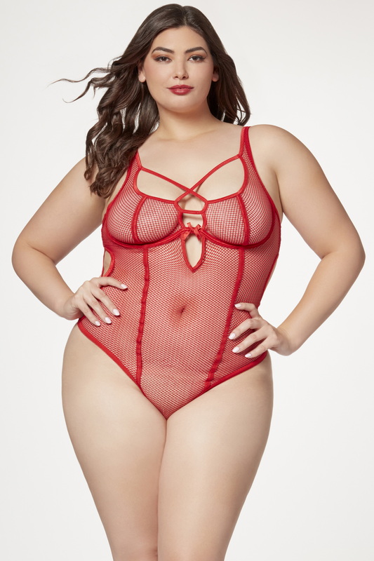 Plus Size Red Nothing But Net Lingerie Teddy image 1