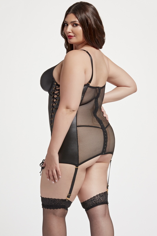 Plus Size Black Midnight Love Vegan Leather Lingerie Chemise - Spicy