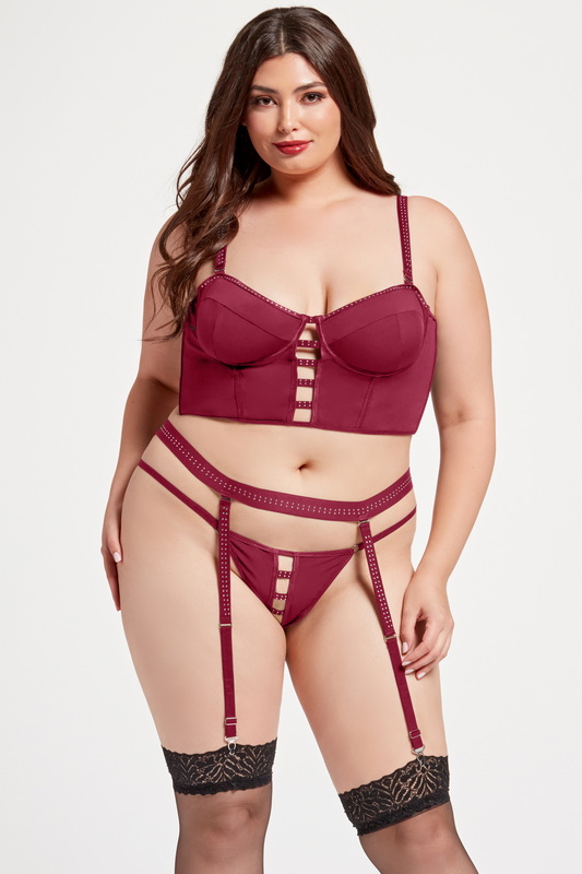 Plus Size Wine Dazzling Diva Bustier Set