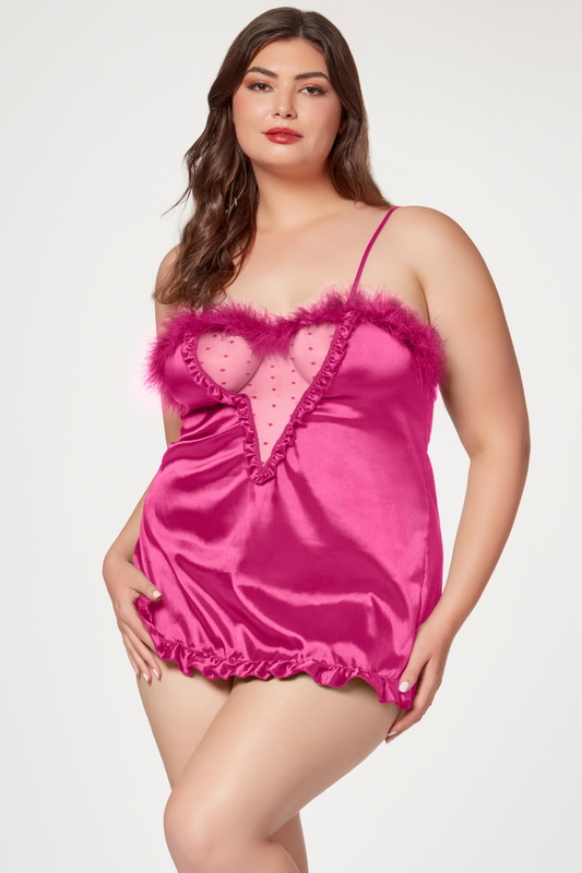Plus Size Pink Bombshell Crepe Silk Lingerie Chemise