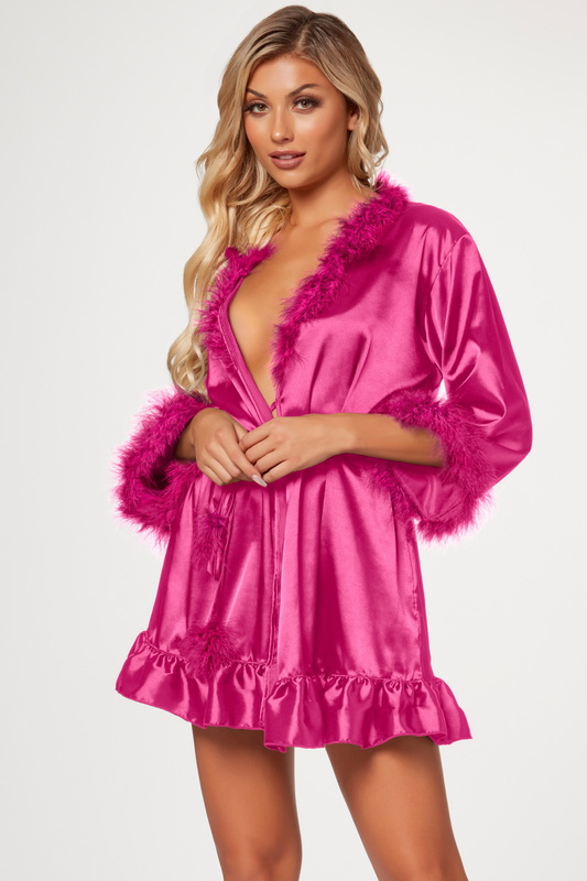 Pink Bombshell Crepe Silk Lingerie Robe