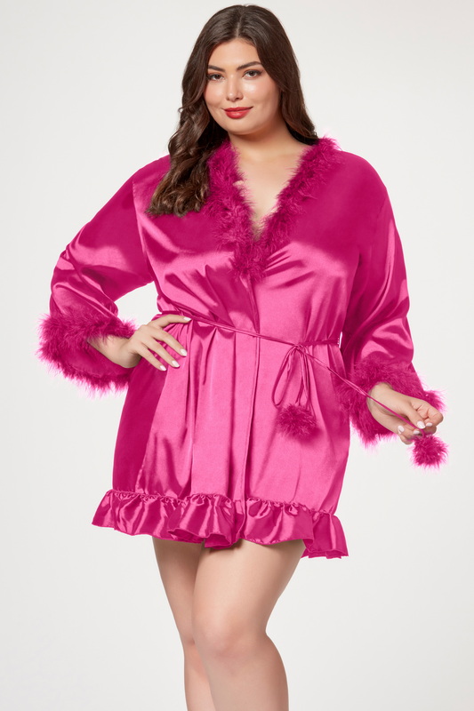 Plus Size Pink Bombshell Crepe Silk Lingerie Robe