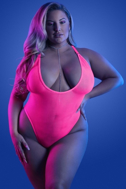 Plus Size Slow Motion UV Reactive Pink Lingerie Teddy