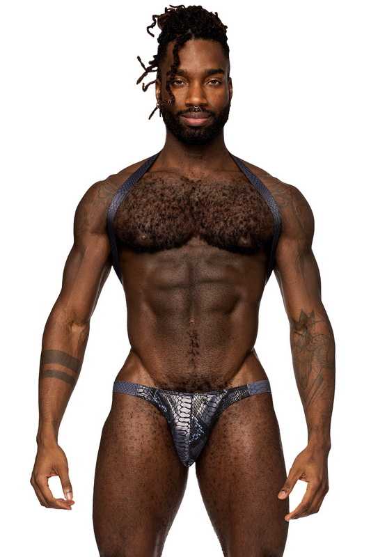 Men's Black & Blue S'Naked Sling Harness Thong image 1