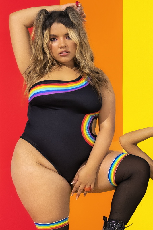 Plus Size Serotonin Pride Cutout Rainbow Bodysuit image 1