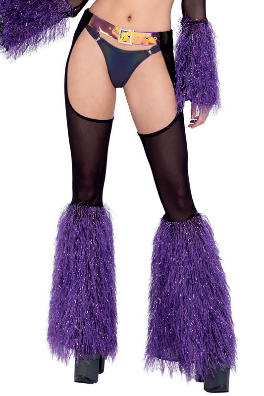 Let's Dance Black & Purple Sheer Faux Fur Chaps