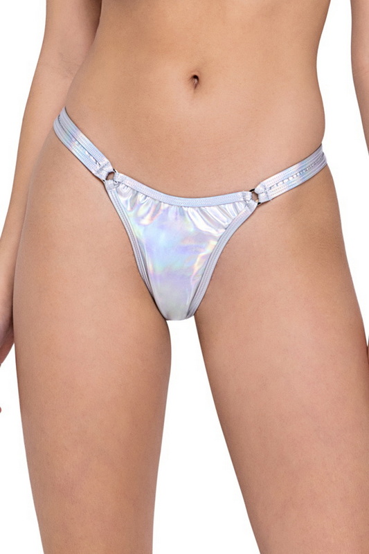 Shine Bright Silver Hologram Thong Bottoms