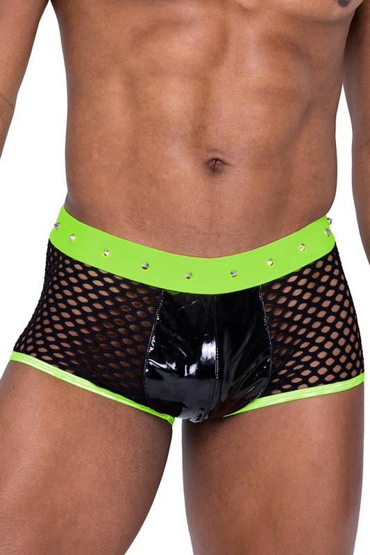 Men's Green & Black Fishnet Vinyl Trunks
