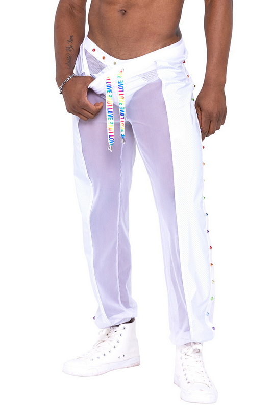 Men's Pride White Vinyl Mesh Joggers image 2