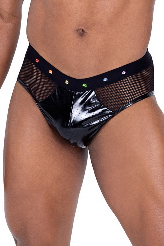 Men's Black Fishnet Vinyl Briefs