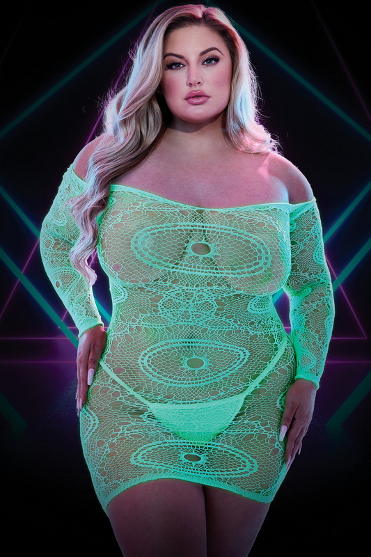 Plus Size Glow In The Dark Sleeved Lingerie Dress
