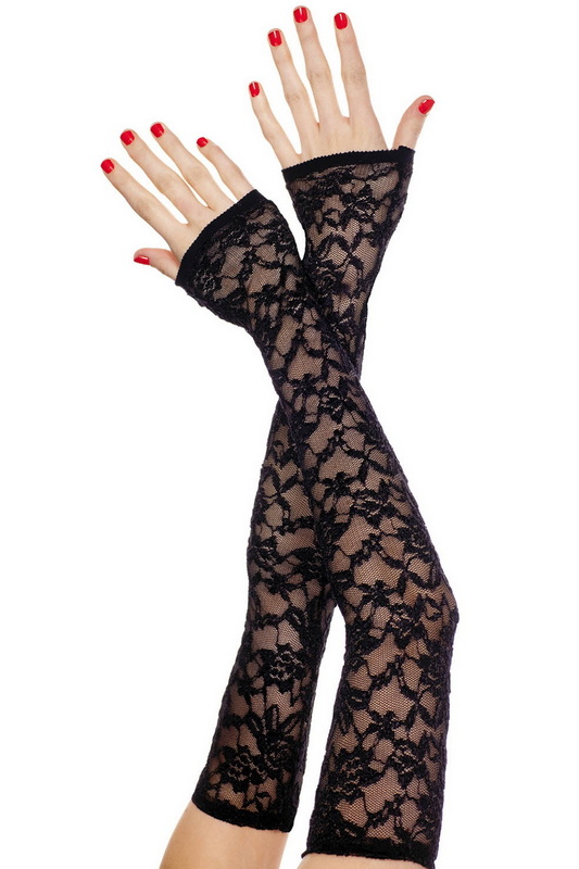 Black Extra Long Fingerless Lace Gloves