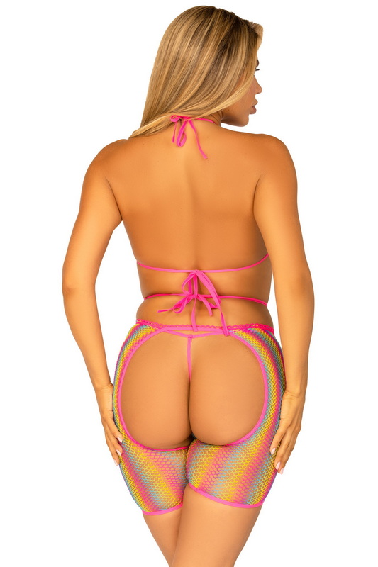 Rainbow Net Bralette, Chaps & Panty image 4
