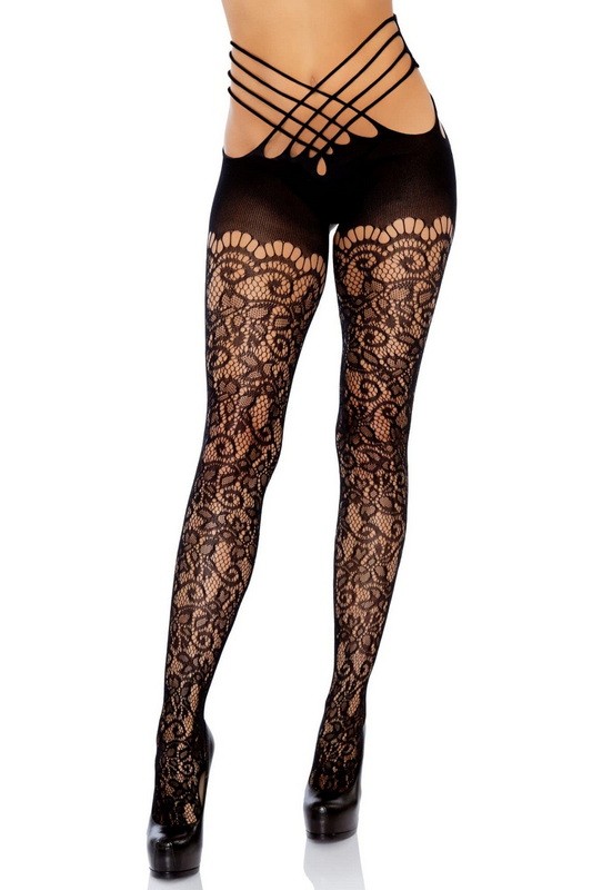 Vine Lace Open Back Tights