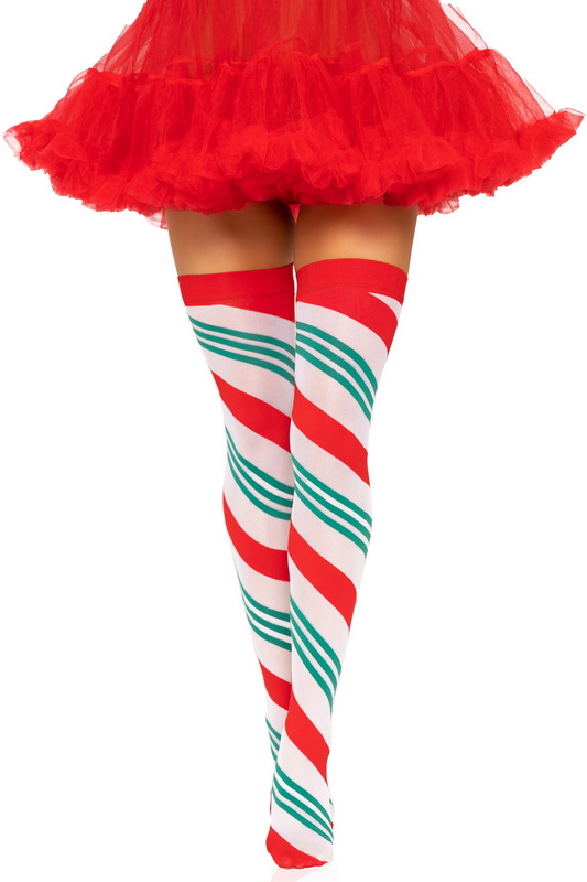 Holiday Ribbon Striped Thigh Highs