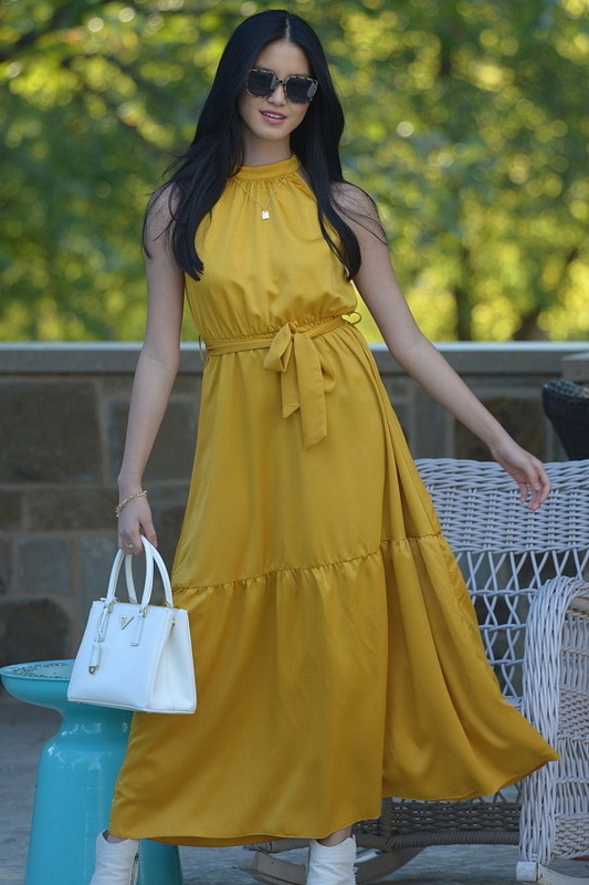 Mustard Sleeveless Woven Maxi Dress