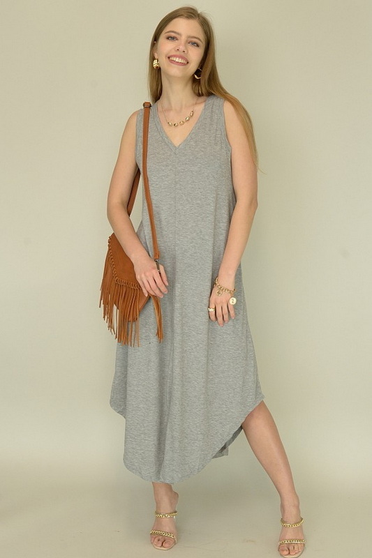 Heather Grey Loose Woven Maxi Dress