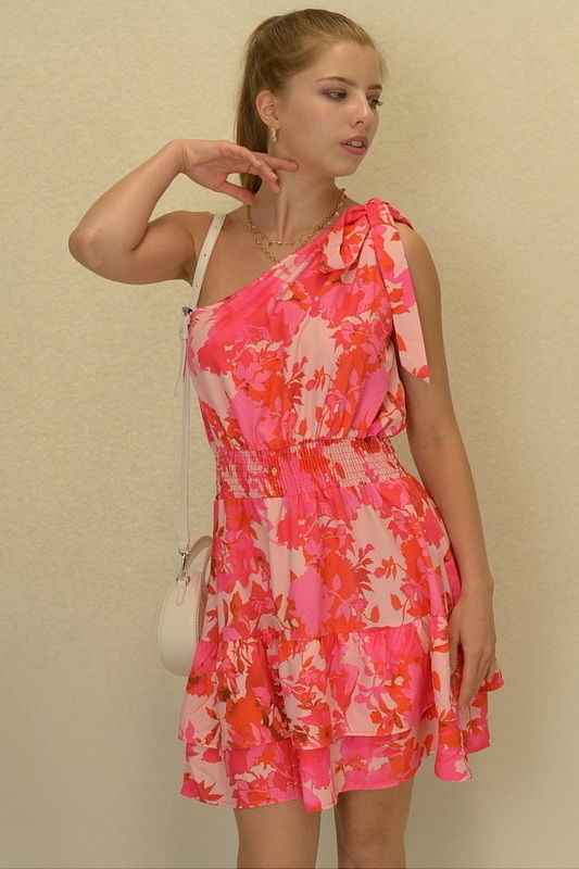 Hot Pink Tiered Hem Woven Mini Dress