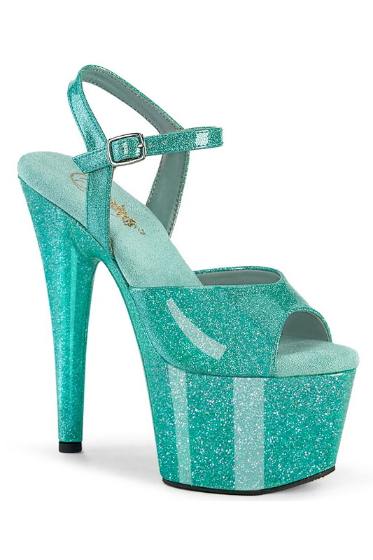 Aqua Glitter 7" Heel Platform Ankle Strap Sandal