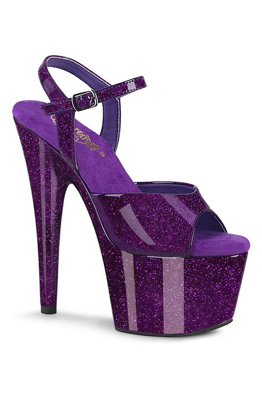 Purple Glitter 7" Heel Platform Ankle Strap Sandal