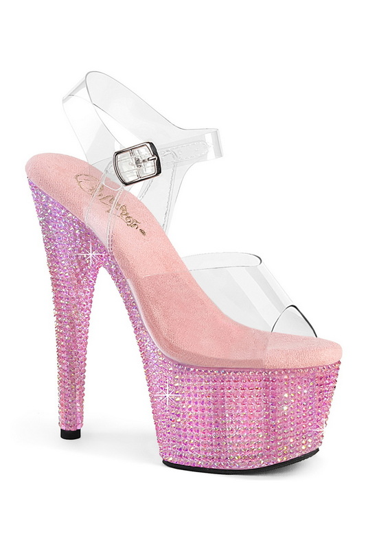 Baby Pink 7" Heel & Rhinestone Platform Ankle Strap Sandal