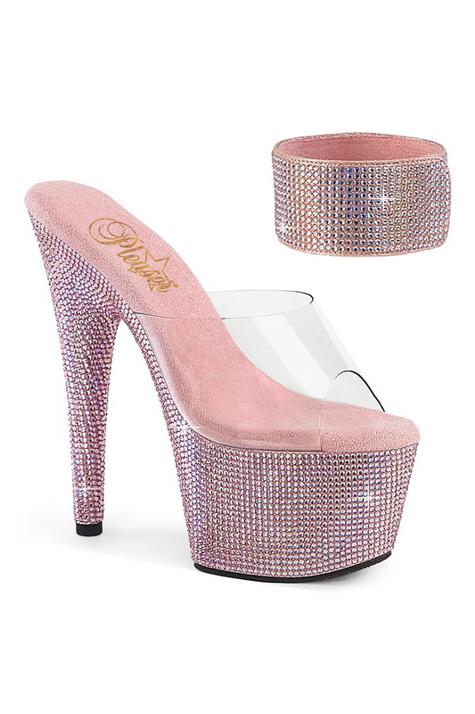 7" Heel Baby Pink Rhinestones Encrusted Platform Sandals