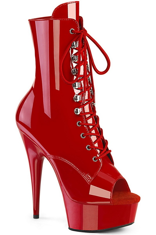 Red Patent 6" Heel Peep Toe Ankle Boot