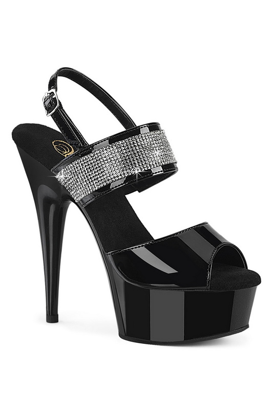 Black Patent Rhinestone Band 6" Heel
