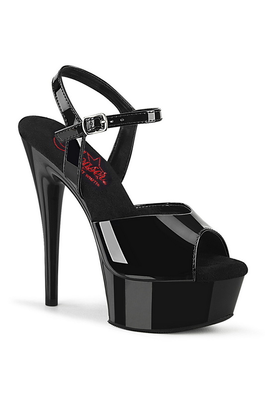 Black Patent 6" Heel Ankle Strap Sandal