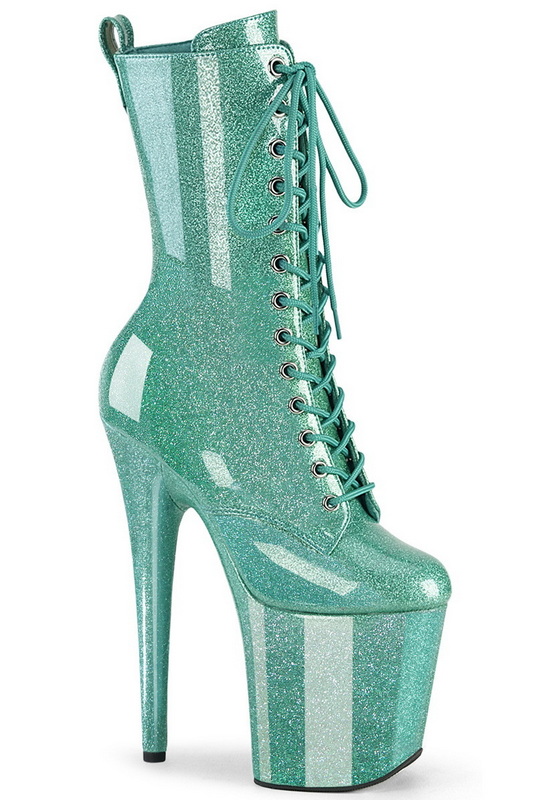Aqua Glitter 8" Heel Lace Up Ankle Boot