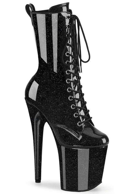 Black Glitter 8" Heel Lace Up Ankle Boot