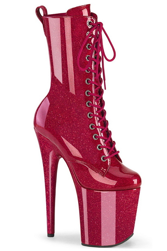 Fuchsia Glitter 8" Heel Lace Up Ankle Boot