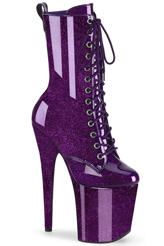 Purple Glitter 8" Heel Lace Up Ankle Boot