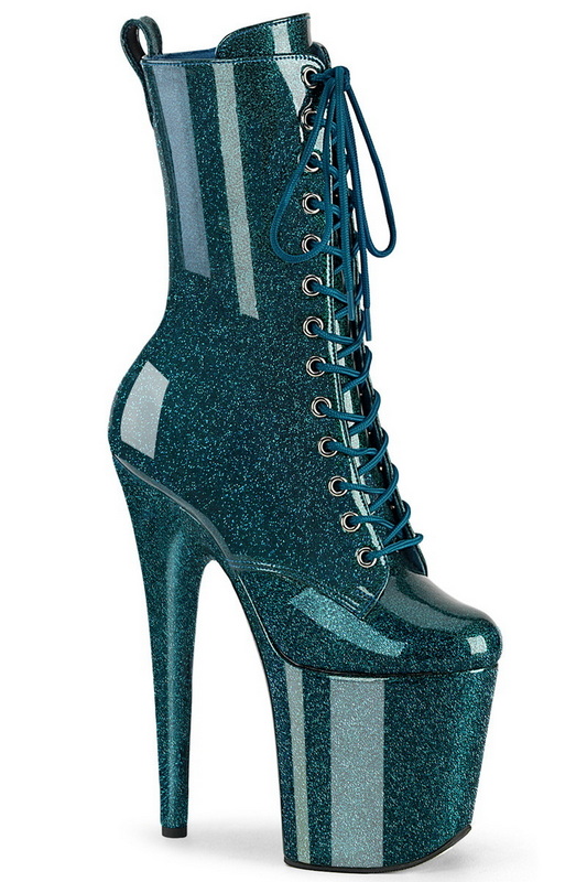 Teal Glitter 8" Heel Lace Up Ankle Boot