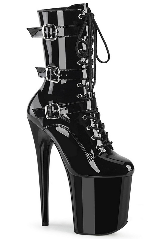 Black Patent 8" Triple Buckle Ankle Book