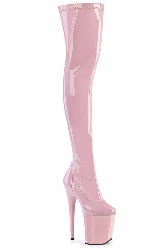 Baby Pink Stretch Pat 8" Thigh High Platform Boot