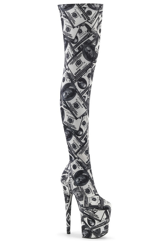 8" Heel Money Print Thigh High Boot