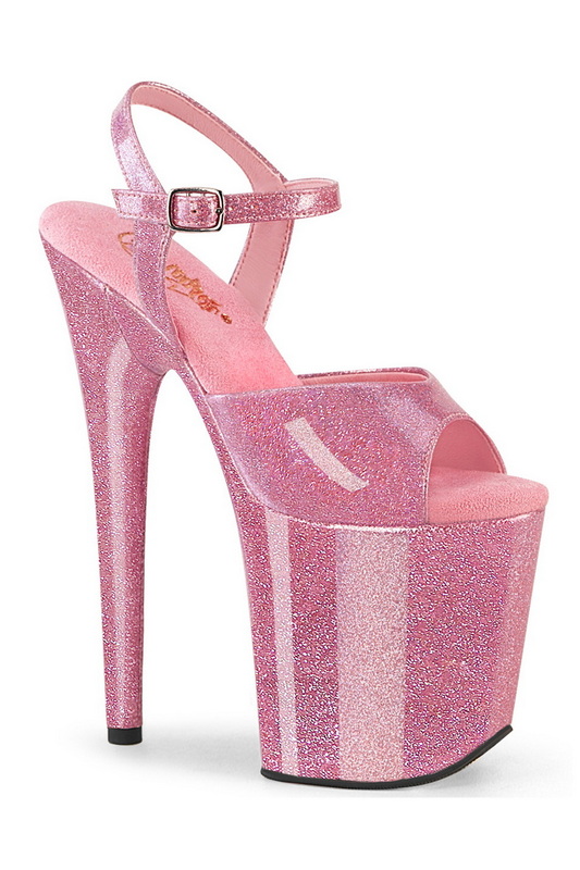 Baby Pink Glitter 8" Ankle Strap Platform Sandal