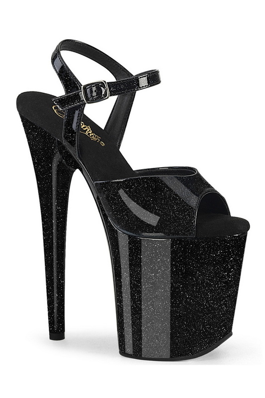 Black Glitter 8" Ankle Strap Platform Sandal