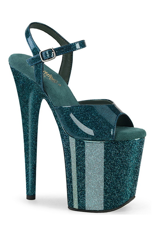 Teal Glitter 8" Ankle Strap Platform Sandal