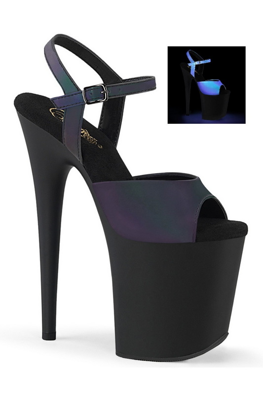 Green Multi Reflective 8" Heeled Ankle Strap Sandal