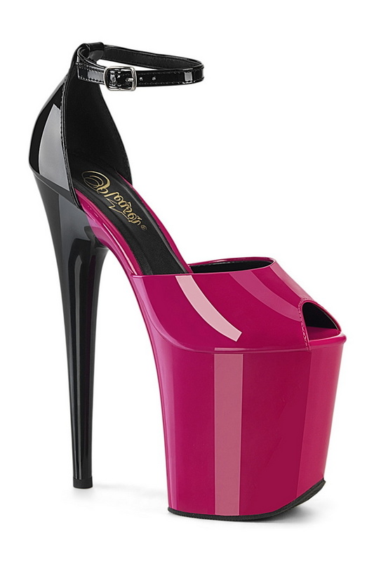 Fuchsia & Black Two Toned Peep Toe Ankle Strap Sandal