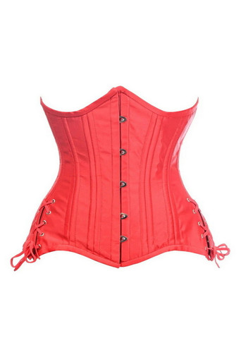 Top Drawer Black Satin Double Steel Boned Curvy Cut Waist Cincher Corset w/Lace-Up Sides