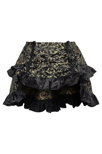 Black Brocade Ruched Bustle Skirt