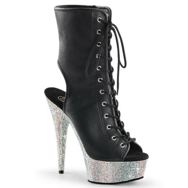 Retro Gem Encrusted Stonehenge Heel Black Ankle Boots main image 1