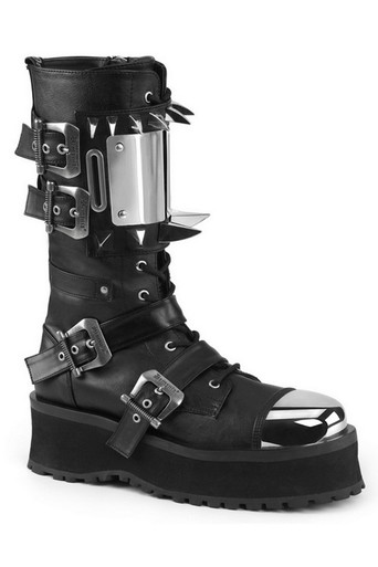 2 3/4" Platform Black Vegan Leather Lace-Up Boots