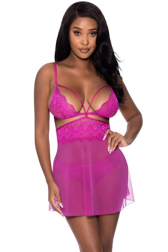Pinklicious Sheer Cropped Babydoll & Panty Millennial White O-s
