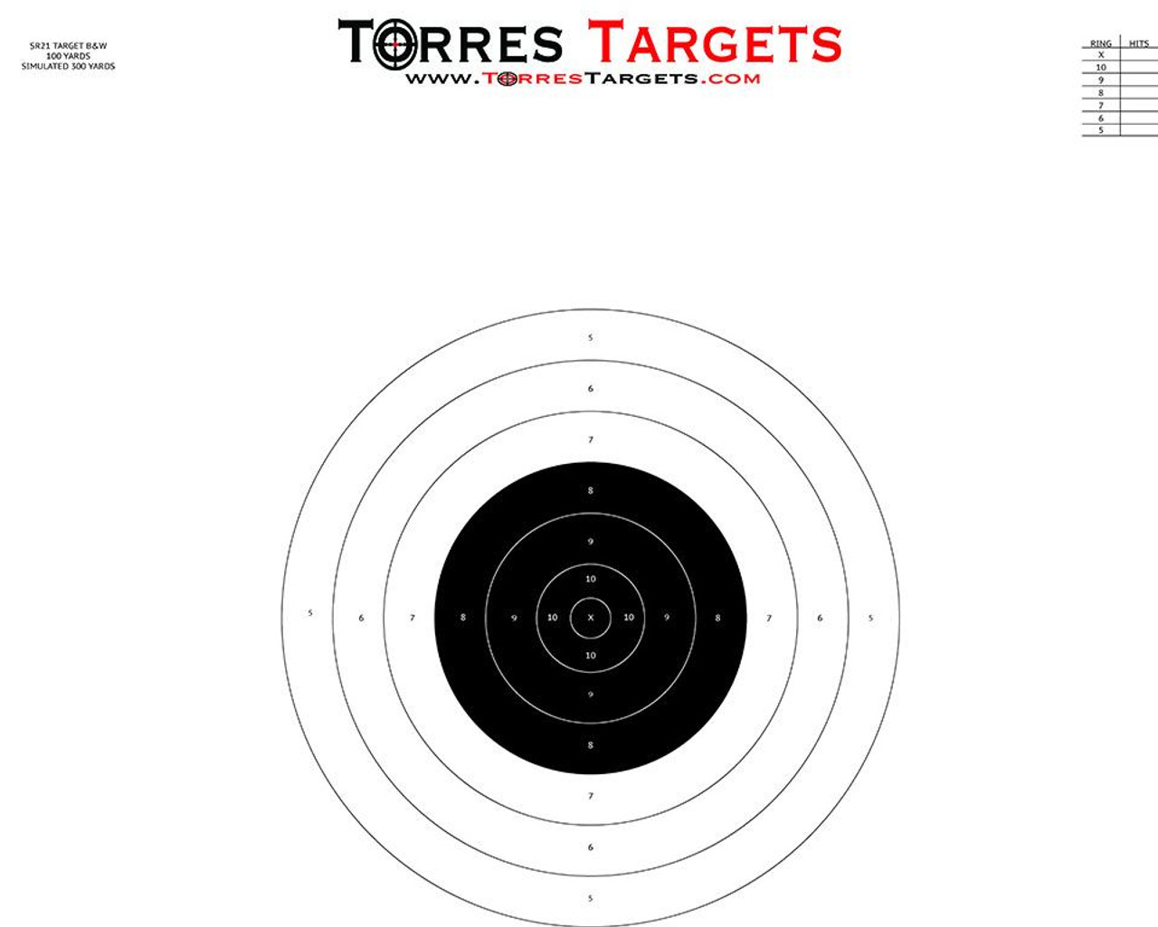 sr21 style bullseye shooting target black and white by torres targets