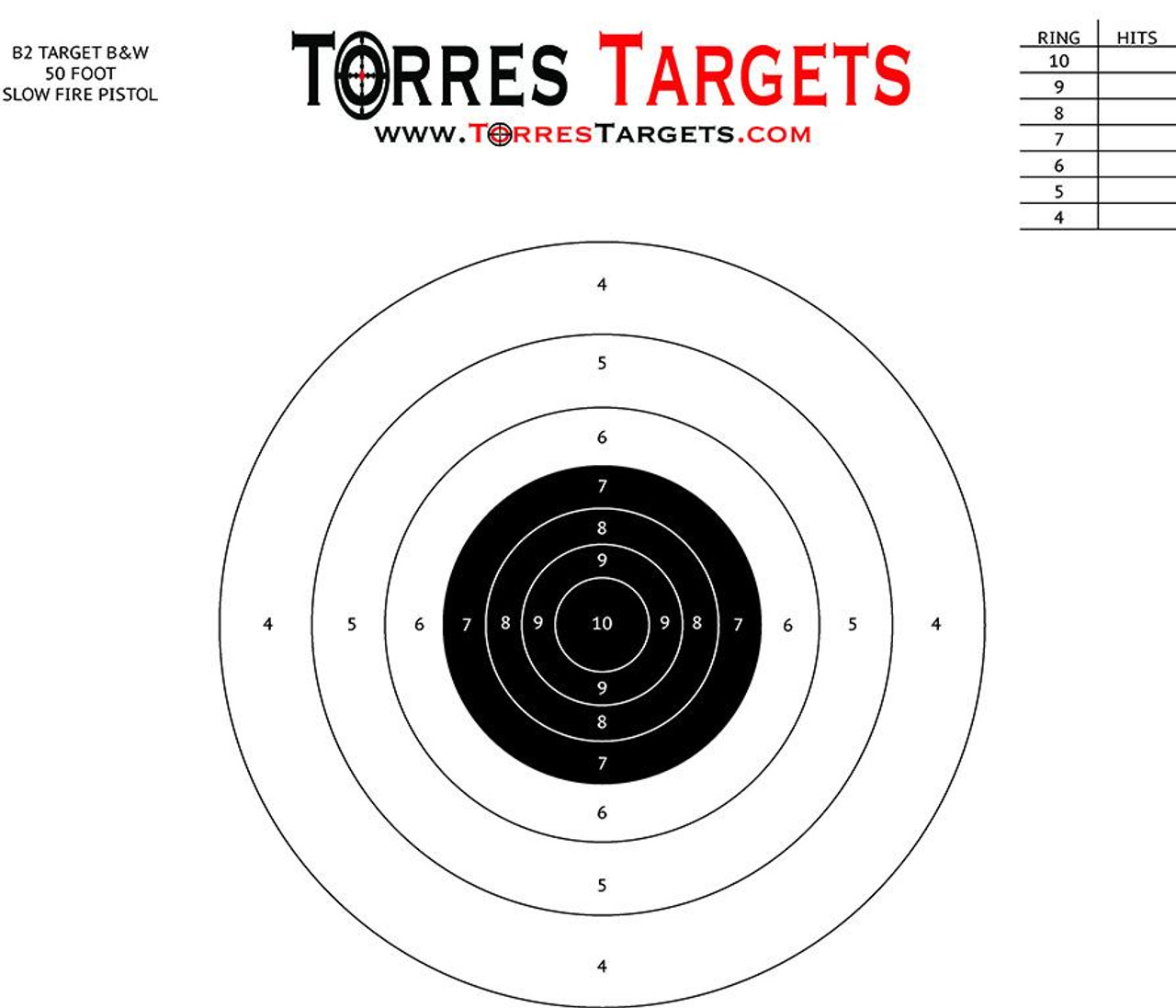 b2 style bullseye target black and white by torres targets