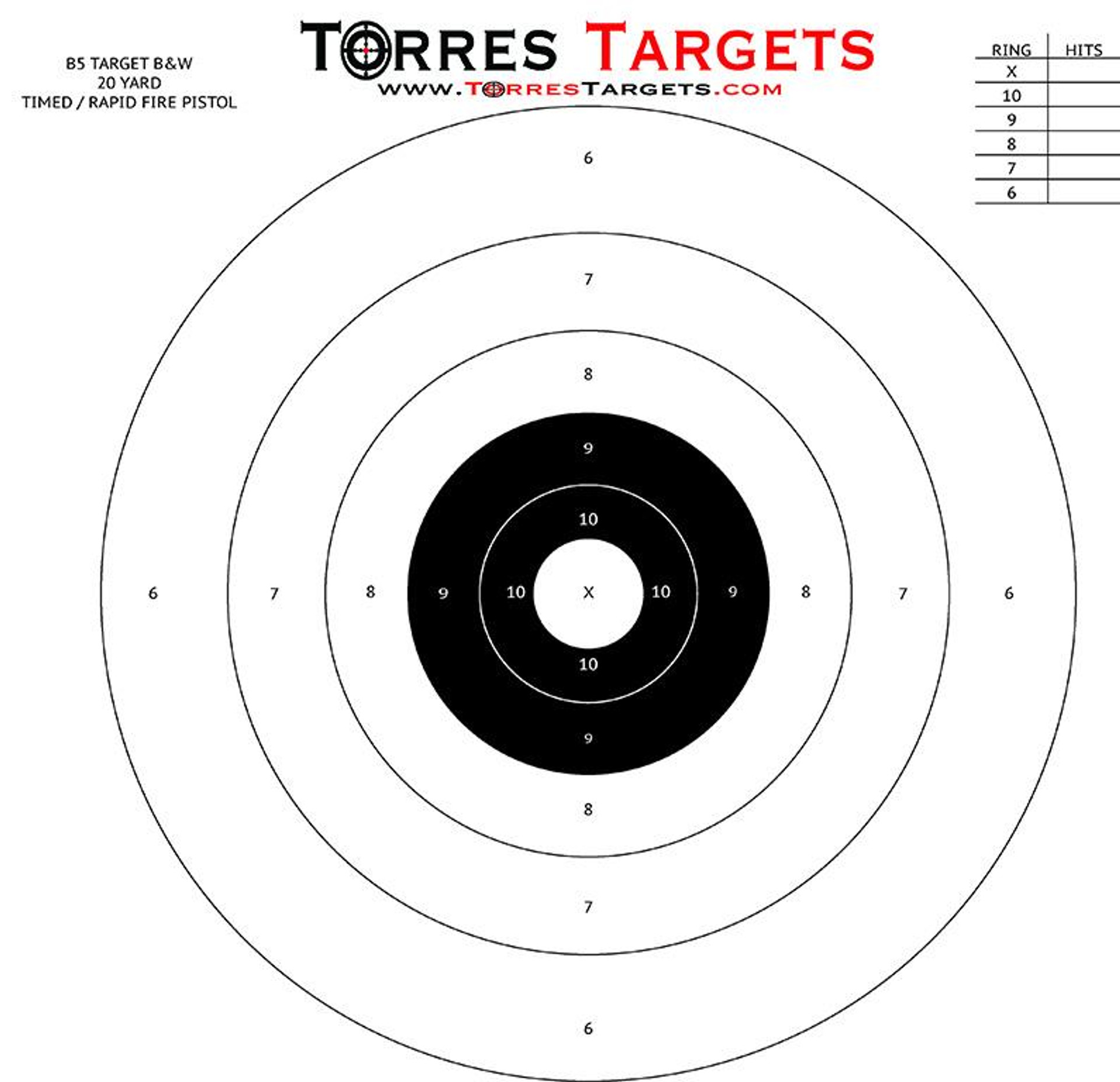 B5 Style Bullseye Target Black and White by Torres Targets